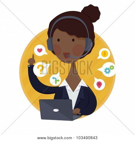 Customer Support Help Desk African American Woman Operator Service