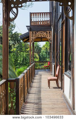 Wooden vintage carved balcony