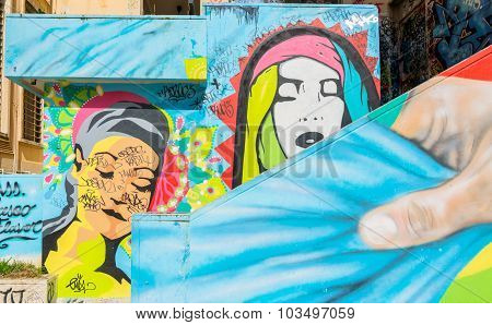 Street Art And Graffiti On Wall In Potenza, Italy