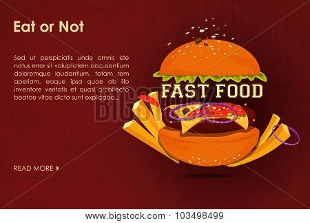 Fast food restaurant poster with beaf meat hamburger emblem