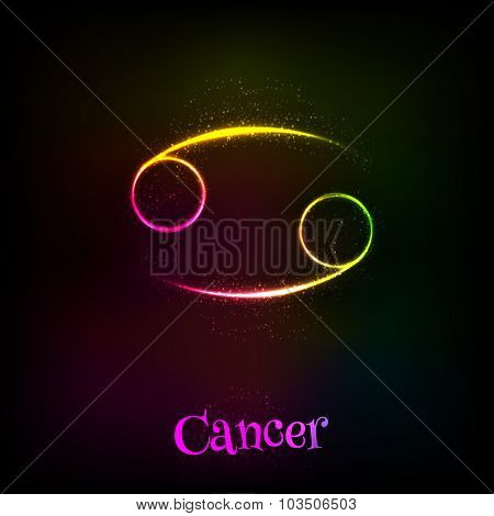 Shining neon zodiac Cancer vector symbol