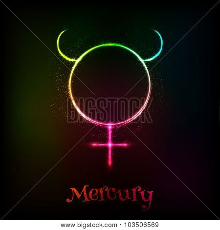 Shining neon zodiac Mercury vector symbol