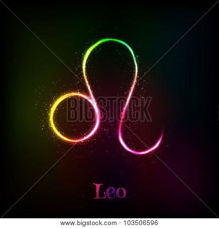 Shining neon zodiac Leo vector symbol
