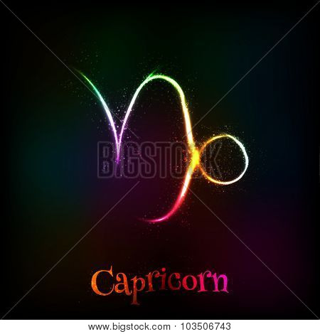 Shining neon zodiac Capricorn vector symbol