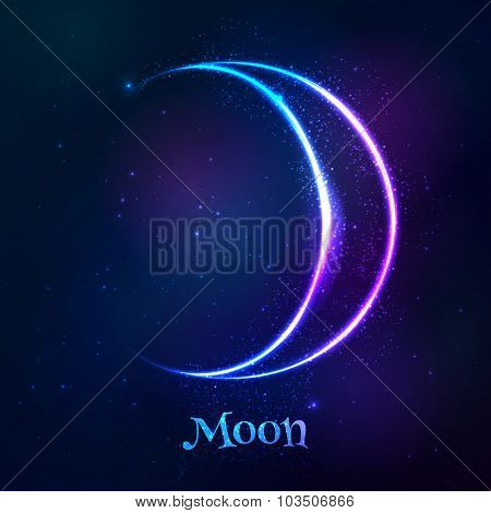 Shining blue neon zodiac Moon  symbol
