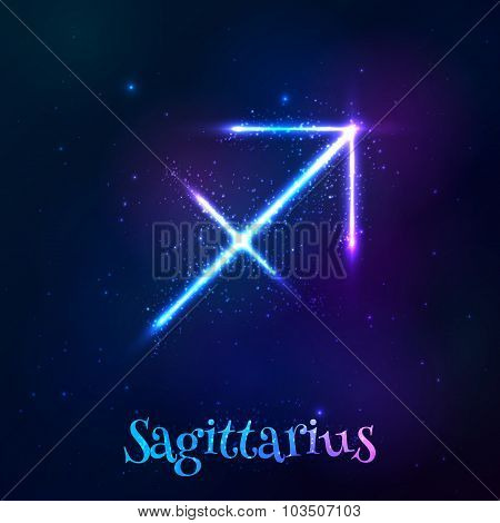 Blue shining cosmic neon zodiac symbol