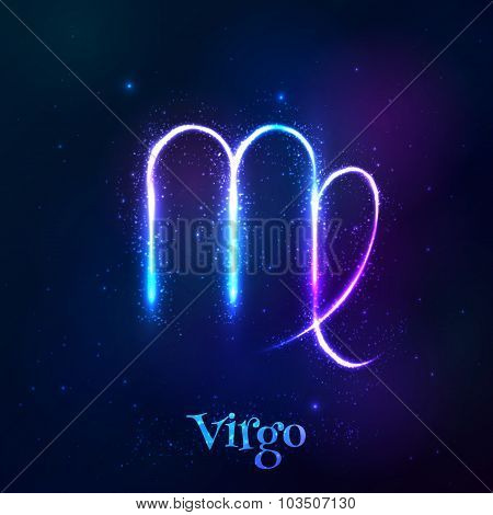 Blue shining cosmic neon zodiac symbol