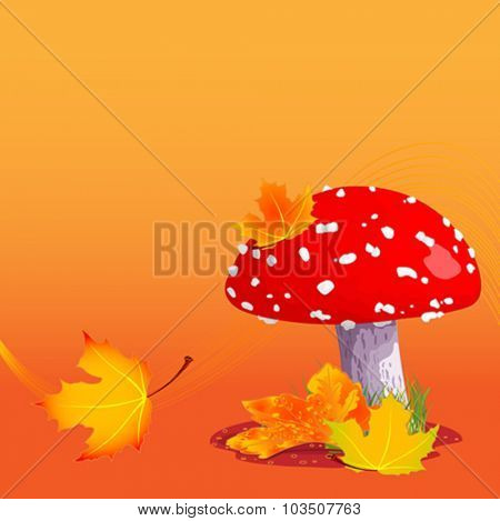Illustration of amanita on autumn background 