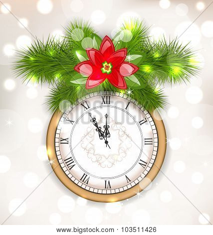 New Year Midnight Background with Clock