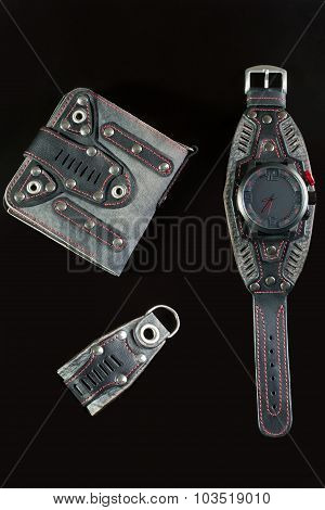 accessory kit. biker watch, wallet and key ring.