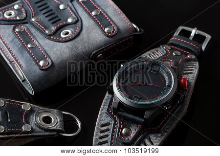 accessory kit. biker watch, wallet and key ring.