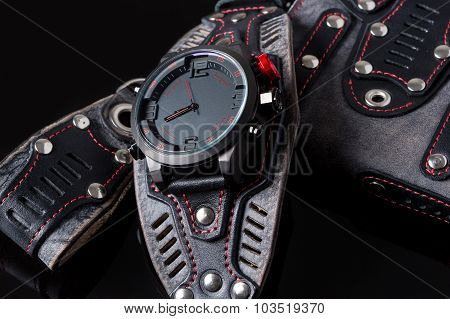 accessory kit. biker watch, wallet and key ring.