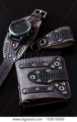accessory kit. biker watch, wallet and key ring.