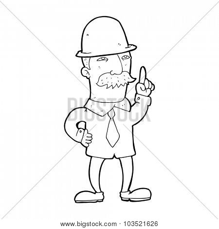 simple black and white line drawing cartoon  man in bowler hat
