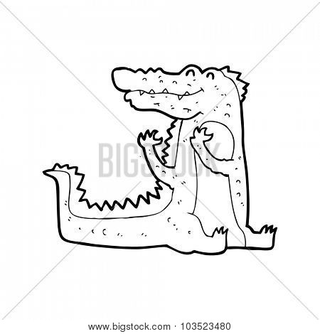 simple black and white line drawing cartoon  crocodile