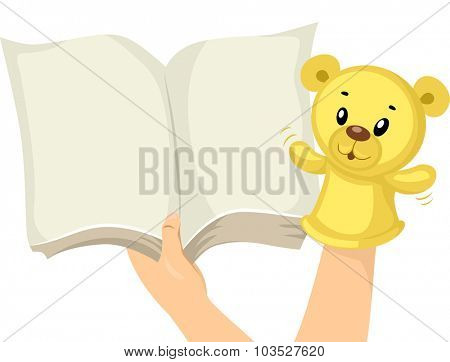 Illustration of a Hand Holding a Sock Puppet While Reading a Book