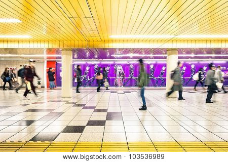 Tokyo - March 2, 2015: Corridor At Underground Area In Shinjuku. Combined Subway Network