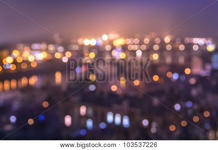 Defocused Bokeh Of Prague And Vltava River From Letna Hill - Romantic View After Misty Sunset