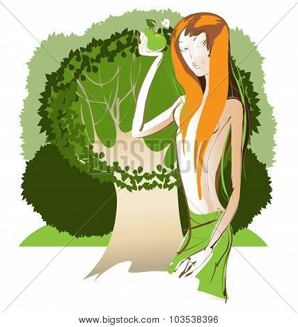 Young Beautiful Eve Holding An Apple