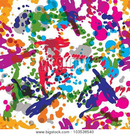Colorful Splattered Web Design Repeat Pattern, Art Ink Blob, Daub Paintbrush Drawing. Bright