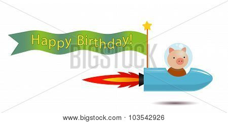piggy spaceman with sample text on flag