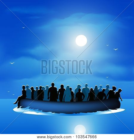 Refugees On Pontoon Boat