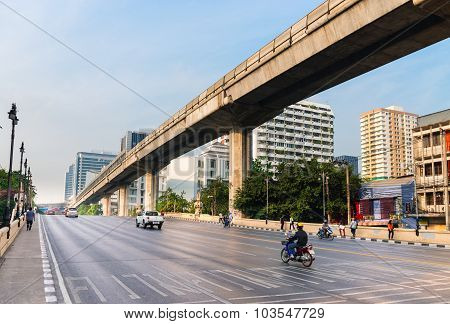 Bangkok Street And Sky Train Overpass