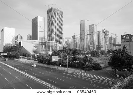 SHENZHEN - OCT 20: ShenZhen downtown on October 20, 2014 in Shenzhen, China. ShenZhen is regarded as one of the most successful Special Economic Zones.