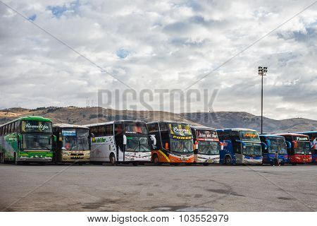 Autobuses In A Row, Arequipa Station, Peru