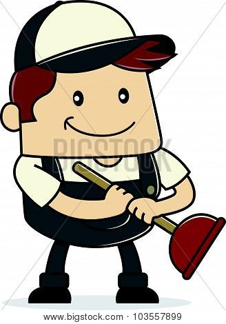 Plumber holding plunger