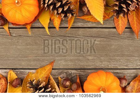 Autumn double border on rustic wood
