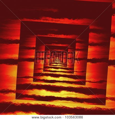 Perspective Red Fire Square Spiral Pattern Texture