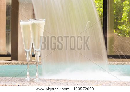 Two Glasses Of Champagne Near Outdoor 