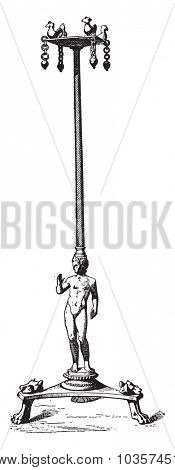 Etruscan candelabrum, vintage engraved illustration.
