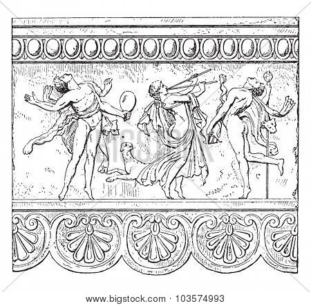 Metope with figures, vintage engraved illustration.