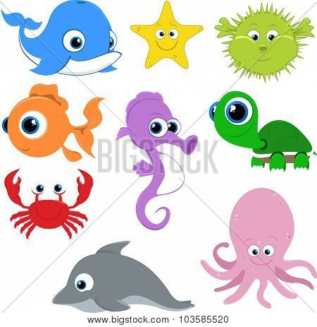 Happy Vector Cartoon Sea life