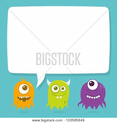 Cute Happy Flying Aliens, Blank Speech Bubble