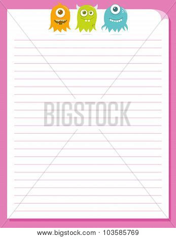 Cute Happy Flying Aliens, Stationery Template