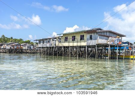 SABAH MALAYSIA - AUGUST 15 2015 : Traditional floating resort at Mabul Island Sabah Malaysia.