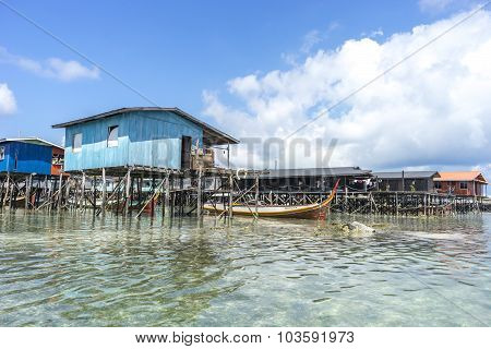 SABAH MALAYSIA - AUGUST 15 2015 : Traditional floating resort at Mabul Island Sabah Malaysia.