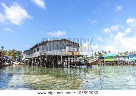 SABAH MALAYSIA - AUGUST 15 2015 : Traditional floating resort at Mabul Island Sabah Malaysia.