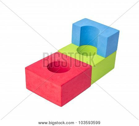 Colourful toy block stacking with isolated white background