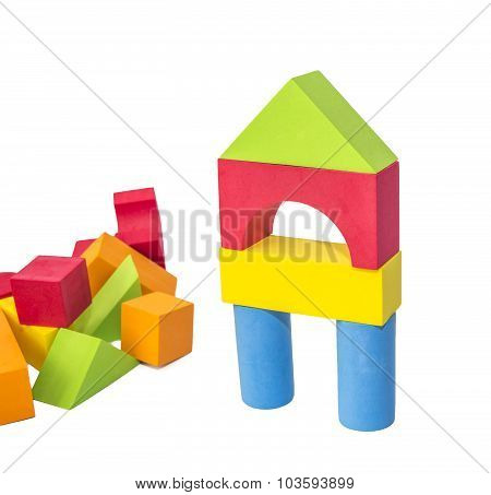 Colourful toy block stacking with isolated white background