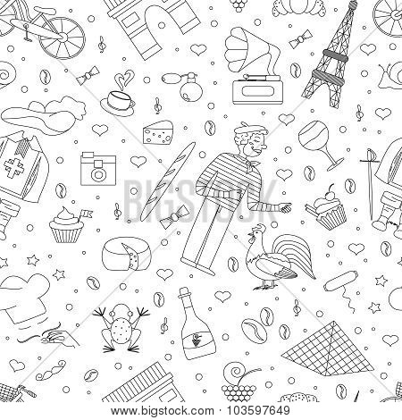 Seamless Patternof Thematic Elements Of France
