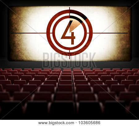 Movie Screen Countdown In Old Retro Cinema