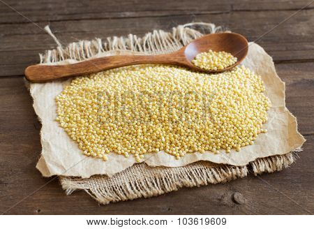Raw Millet With A Spoon