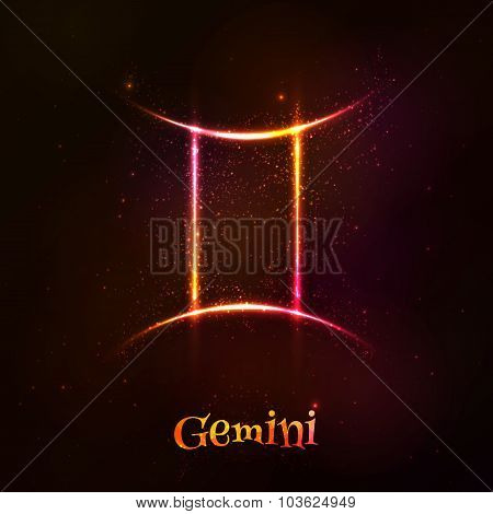 Shining neon zodiac Gemini vector symbol