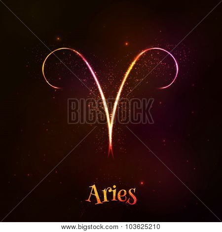 Shining neon zodiac Aries vector symbol