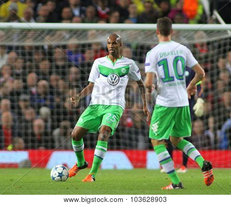 MANCHESTER, ENGLAND - SEPTEMBER 30, 2015: Champions League match between Manchester United and Vfl Wolfsburg at Old Trafford Stadium on September 30, 2015