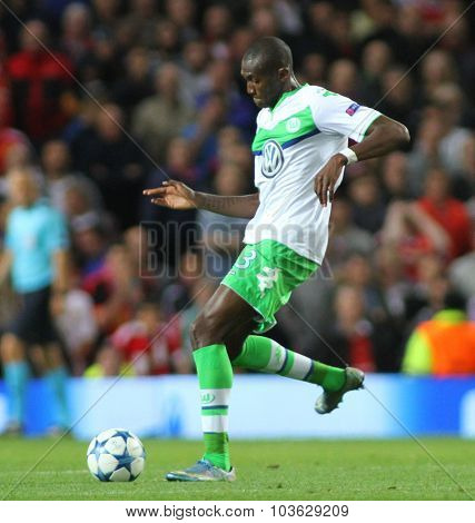 MANCHESTER, ENGLAND - SEPTEMBER 30, 2015: Champions League match between Manchester United and Vfl Wolfsburg at Old Trafford Stadium on September 30, 2015